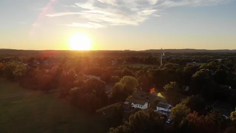 Sunset Aerial In A Small Town Stock Footage 93262356