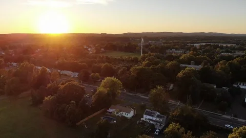 Sunset Aerial In A Small Town Stock Footage 93262485