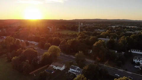 Sunset Aerial In A Small Town Stock Footage 93262553
