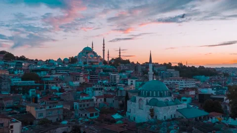 Sunset Aerial Suleymaniye Mosque Hyperlapse Drone Image, Istanbul Turkey Stock Footage 131531182