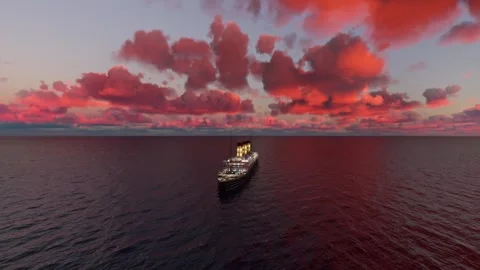 Sunset aerial of Titanic sinking site in Newfoundland and Labrador. Canada Video stock 314091071