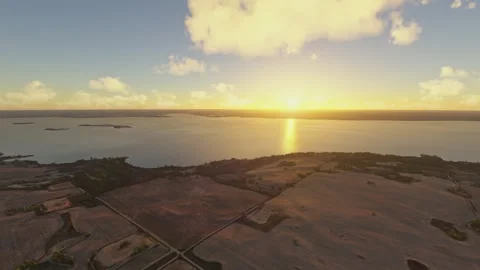 Sunset aerial of Van Hook WMA in Sanish. North Dakota. United States Stock Footage 312841234