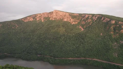 Sunset aerial view above the Danube Gorge, Romania Stock Footage 274560047