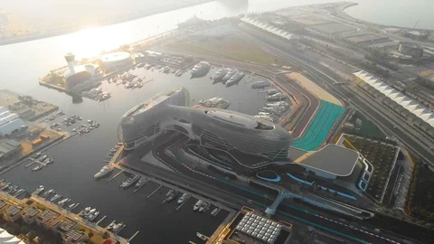 Sunset Aerial View of ABU DHABI Yas Marina Stock Footage 129497046