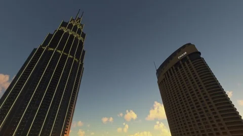 Sunset aerial view of The Address Boulevard in Dubai. United Arab Emirates Video stock 270523912