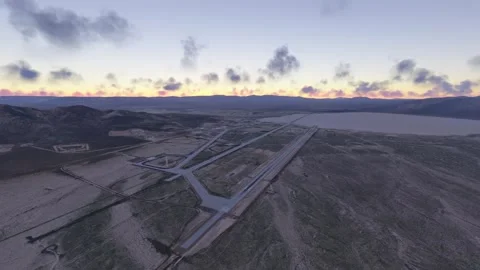 Sunset aerial view of Area 51 in Nevada. United States Stock Footage 314478781