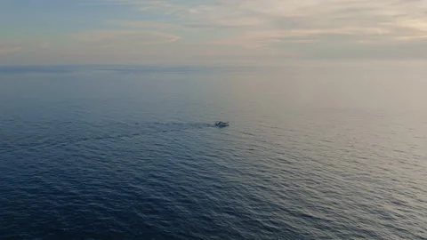 Sunset Aerial view with boat 스톡 동영상 283381494