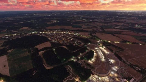 Sunset aerial view of Brands Hatch Circuit in Kent. United Kingdom Video stock 273119042