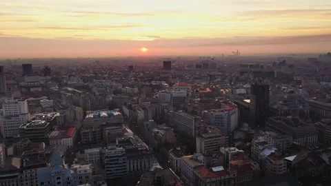 Sunset Aerial View Center Bucharest Romania Stock Footage 195311503