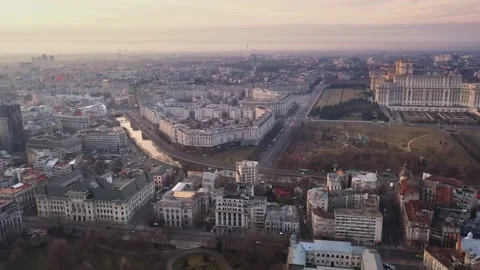 Sunset Aerial View Center Bucharest Romania Stock Footage 195311591