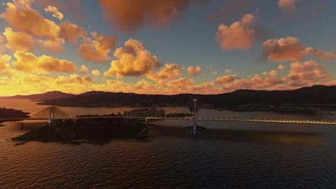 Sunset aerial view of Kap Shui Mun Bridge in Hong Kong. China Video stock 271732166