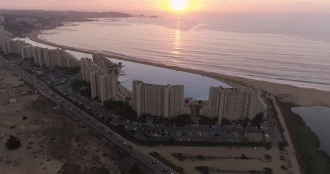 Sunset Aerial View of Largest Pool in the World ‚ San Alfonso Del Mar in Chile Stock Footage 103737084