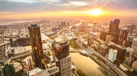 Sunset Aerial view of Melbourne Cityscape, Time lapse brush stroke effect 스톡 동영상 63626876