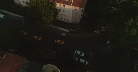 A sunset aerial view next to Bosphorus Bridge over Istanbul neighbourhood Stock Footage 93142460