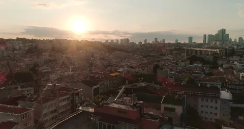 A sunset aerial view next to Bosphorus Bridge over Istanbul neighbourhood Stock Footage 93145001