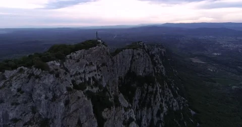Sunset Aerial view of the Pic St Loup in Occitanie South of France Stock Footage 196808668