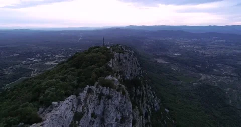 Sunset Aerial view of the Pic St Loup in Occitanie South of France Stock Footage 196808702