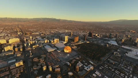 Sunset aerial view of Sphere in Las Vegas - Nevada. United States Stock Footage 278276565