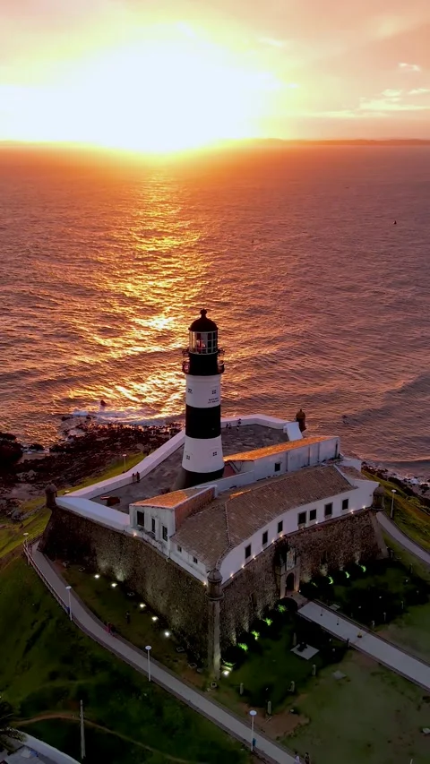 Sunset aerial view of tourism postal card at downtown Salvador Bahia Brazil. Stock Footage 328021745