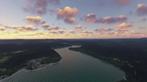 Sunset aerial in Vouglans Lake. Orgelet. France Stock Footage 325352953