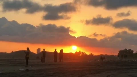 Sunset aesthetic on the coast of Cilacap, Central Java Stock Footage 278570875