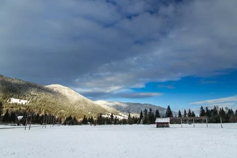 Sunset after the first snowfall Foto stock