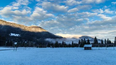 Sunset after the first snowfall Stock Photos