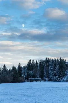 Sunset after the first snowfall Stock Photos