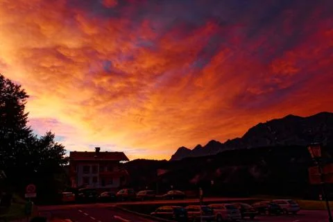 Sunset after a thunderstorm in the Alps Stockfoto's