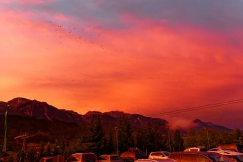 Sunset after a thunderstorm in the Alps Stockfoto's