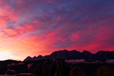 Sunset after a thunderstorm in the Alps Stock Photos