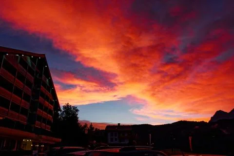 Sunset after a thunderstorm in the Alps Stockfoto's