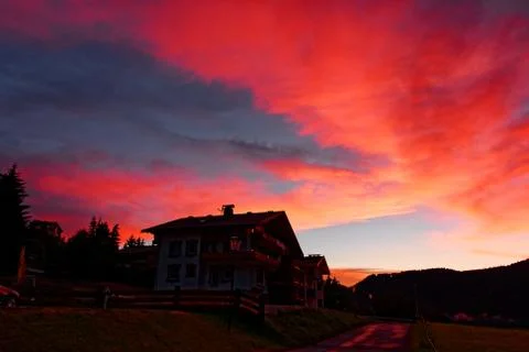 Sunset after a thunderstorm in the Alps Stockfoto's