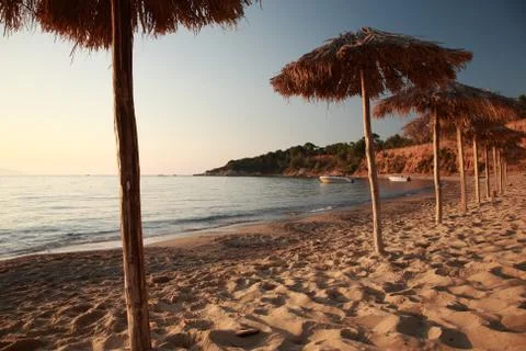 Sunset at ag paraskevi beach, skaithos Foto stock