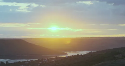 Sunset against the backdrop of a meandering river in a canyon. Bakota, Ukraine Stock Footage 188832361