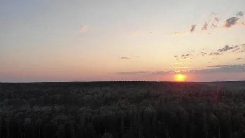 Sunset against the background of the forest and fog.  Aerial photography Stock Footage 94420367