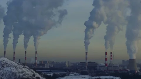 Sunset Air pollution from Coal Power Plant Stock Footage 103463506
