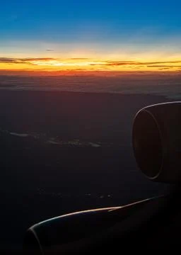Sunset in an Airbus A380 Stock Photos