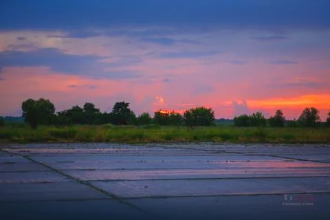 Sunset. Airfield Stock Photos