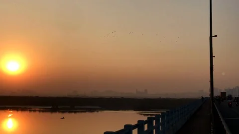Sunset at Airoli Bridge Stock Footage 94551042