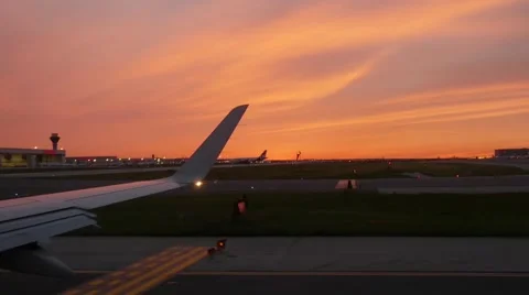 Sunset on airport inside plane Video stock 54806588