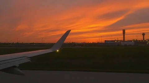 Sunset on airport inside plane Stock-Footage 54806632