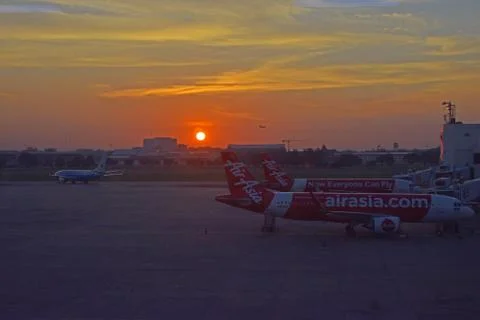 Sunset at the airport Stock Photos