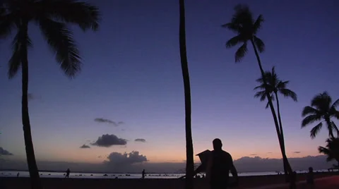 Sunset at Ala Moana Beach Honolulu Hawaii Video stock 38617153