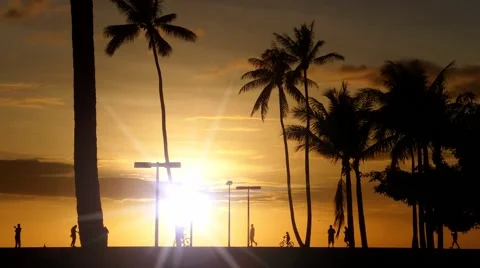 Sunset at Ala Moana Beach Park, Waikiki, Honolulu, Oahu Video stock 56180294