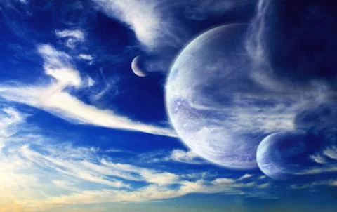 Sunset in alien planet Stock Illustration