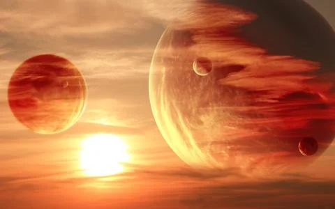 Sunset in alien planet Stock Illustration