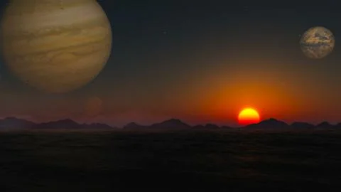 Sunset on an alien planet. Stock Illustration