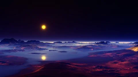 Sunset on an alien red moor Foto stock