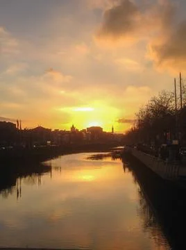 Sunset along River Liffey Ireland Stock Photos
